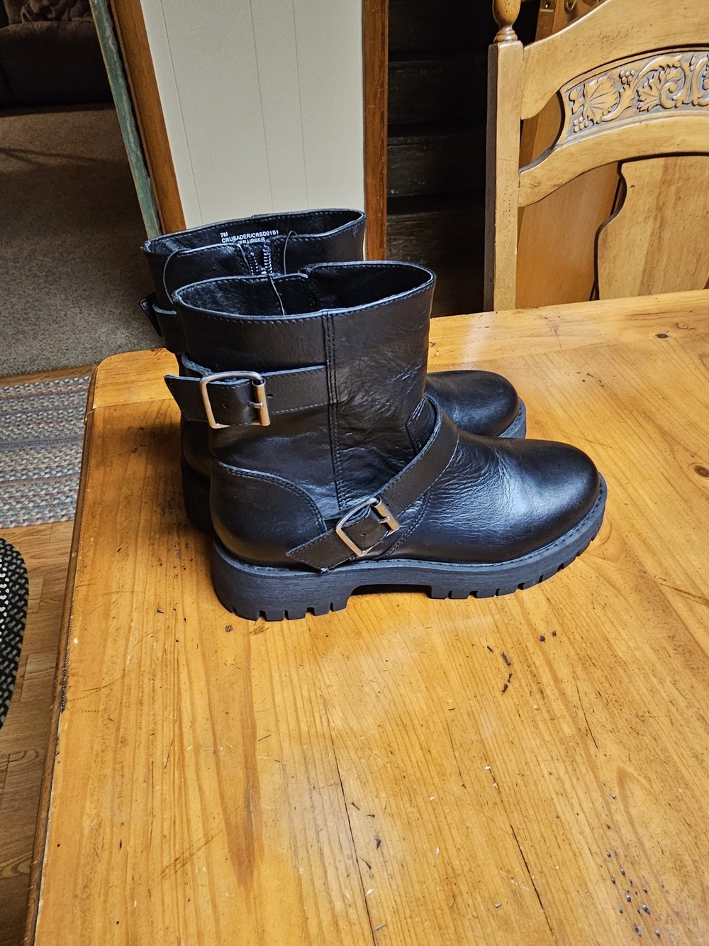 Steve Madden Crusader Leather Black Buckle Strap Combat Boots